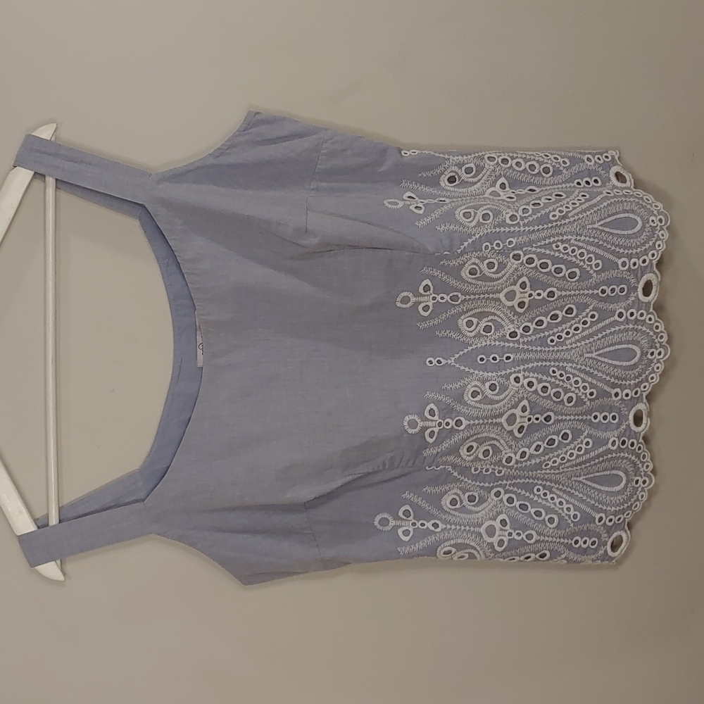 Bravissimo super curvy blue & white eyelet tank top size 16